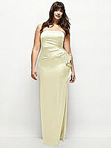 Front View Thumbnail - Butter Yellow Strapless Draped Skirt Satin Maxi Dress with Cascade Ruffle