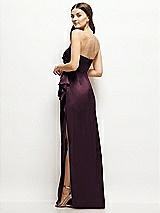 Alt View 3 Thumbnail - Deep Plum Strapless Draped Skirt Satin Maxi Dress with Cascade Ruffle