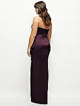 Rear View Thumbnail - Deep Plum Strapless Draped Skirt Satin Maxi Dress with Cascade Ruffle