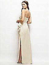 Alt View 3 Thumbnail - Champagne Strapless Draped Skirt Satin Maxi Dress with Cascade Ruffle