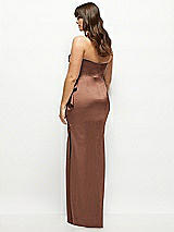Rear View Thumbnail - Cognac Strapless Draped Skirt Satin Maxi Dress with Cascade Ruffle