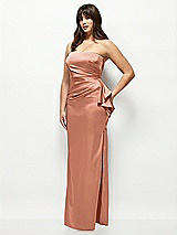 Side View Thumbnail - Copper Penny Strapless Draped Skirt Satin Maxi Dress with Cascade Ruffle