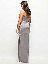 Rear View Thumbnail - Cashmere Gray Strapless Draped Skirt Satin Maxi Dress with Cascade Ruffle