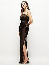 Alt View 2 Thumbnail - Espresso Strapless Draped Skirt Satin Maxi Dress with Cascade Ruffle