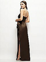Alt View 3 Thumbnail - Espresso Strapless Draped Skirt Satin Maxi Dress with Cascade Ruffle