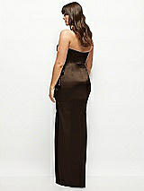 Rear View Thumbnail - Espresso Strapless Draped Skirt Satin Maxi Dress with Cascade Ruffle