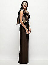 Side View Thumbnail - Espresso Oversized Bow One-Shoulder Satin Column Maxi Dress