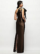 Rear View Thumbnail - Espresso Oversized Bow One-Shoulder Satin Column Maxi Dress