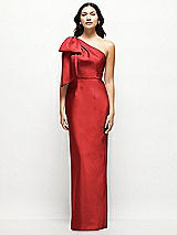 Front View Thumbnail - Poppy Red Oversized Bow One-Shoulder Satin Column Maxi Dress