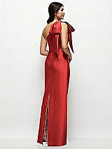 Rear View Thumbnail - Poppy Red Oversized Bow One-Shoulder Satin Column Maxi Dress