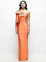 Front View Thumbnail - Portofino Orange Oversized Bow One-Shoulder Satin Column Maxi Dress