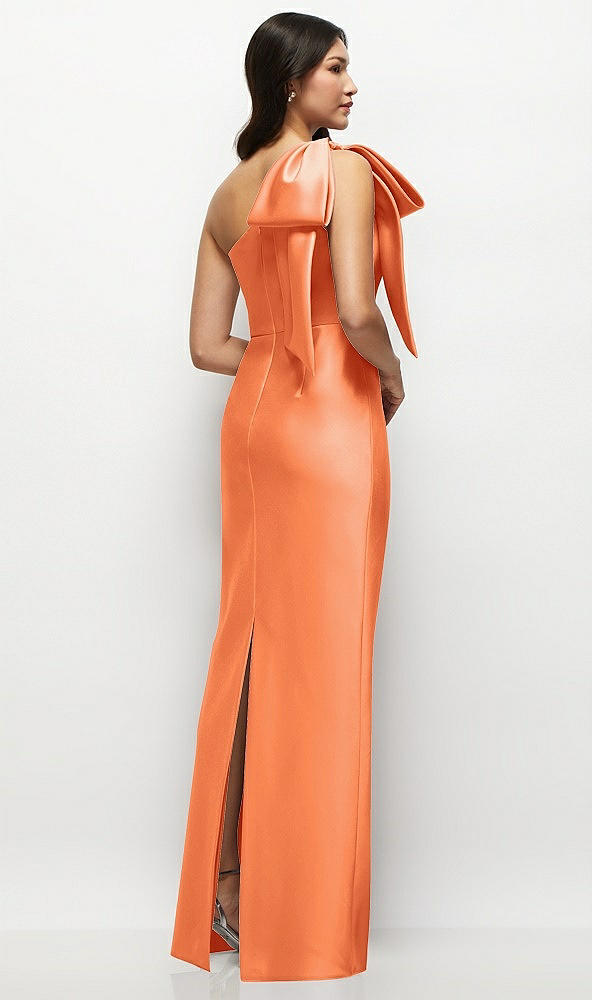 Back View - Portofino Orange Oversized Bow One-Shoulder Satin Column Maxi Dress