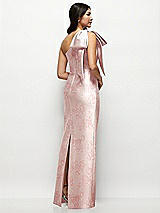 Rear View Thumbnail - Bow And Blossom Print Oversized Bow One-Shoulder Floral Satin Column Maxi Dress