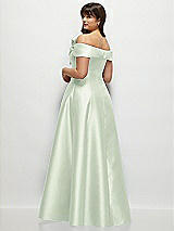 Alt View 2 Thumbnail - Mint Green Asymmetrical Bow Off-Shoulder Satin Gown with Ballroom Skirt