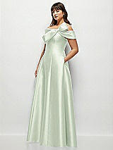 Alt View 3 Thumbnail - Mint Green Asymmetrical Bow Off-Shoulder Satin Gown with Ballroom Skirt