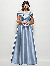 Alt View 1 Thumbnail - Cloudy Asymmetrical Bow Off-Shoulder Satin Gown with Ballroom Skirt