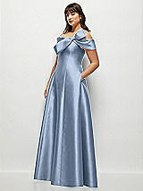 Alt View 3 Thumbnail - Cloudy Asymmetrical Bow Off-Shoulder Satin Gown with Ballroom Skirt