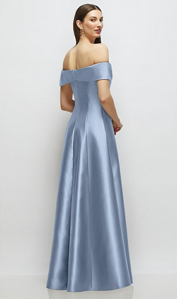 Back View - Cloudy Asymmetrical Bow Off-Shoulder Satin Gown with Ballroom Skirt