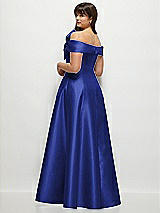 Alt View 2 Thumbnail - Cobalt Blue Asymmetrical Bow Off-Shoulder Satin Gown with Ballroom Skirt