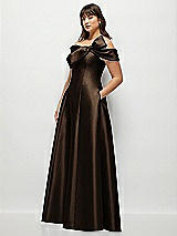 Alt View 3 Thumbnail - Espresso Asymmetrical Bow Off-Shoulder Satin Gown with Ballroom Skirt