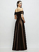 Rear View Thumbnail - Espresso Asymmetrical Bow Off-Shoulder Satin Gown with Ballroom Skirt