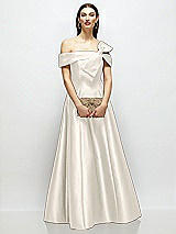 Front View Thumbnail - Ivory Asymmetrical Bow Off-Shoulder Satin Gown with Ballroom Skirt