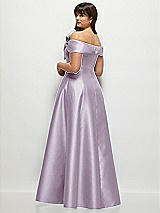 Alt View 2 Thumbnail - Lilac Haze Asymmetrical Bow Off-Shoulder Satin Gown with Ballroom Skirt