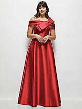Alt View 1 Thumbnail - Poppy Red Asymmetrical Bow Off-Shoulder Satin Gown with Ballroom Skirt