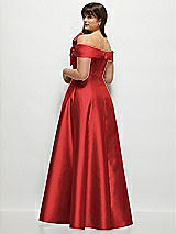 Alt View 2 Thumbnail - Poppy Red Asymmetrical Bow Off-Shoulder Satin Gown with Ballroom Skirt