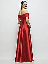 Rear View Thumbnail - Poppy Red Asymmetrical Bow Off-Shoulder Satin Gown with Ballroom Skirt