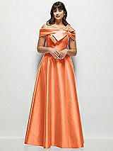 Alt View 1 Thumbnail - Portofino Orange Asymmetrical Bow Off-Shoulder Satin Gown with Ballroom Skirt