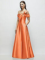Side View Thumbnail - Portofino Orange Asymmetrical Bow Off-Shoulder Satin Gown with Ballroom Skirt
