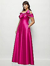 Alt View 3 Thumbnail - Think Pink Asymmetrical Bow Off-Shoulder Satin Gown with Ballroom Skirt