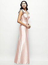 Side View Thumbnail - Blush Deep V-back Satin Trumpet Dress with Cascading Bow at One Shoulder