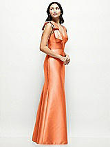Side View Thumbnail - Portofino Orange Deep V-back Satin Trumpet Dress with Cascading Bow at One Shoulder