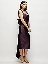 Side View Thumbnail - Deep Plum Scoop Neck Corset Satin Midi Dress with Floor-Length Bow Tails