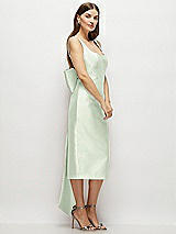 Side View Thumbnail - Mint Green Scoop Neck Corset Satin Midi Dress with Floor-Length Bow Tails