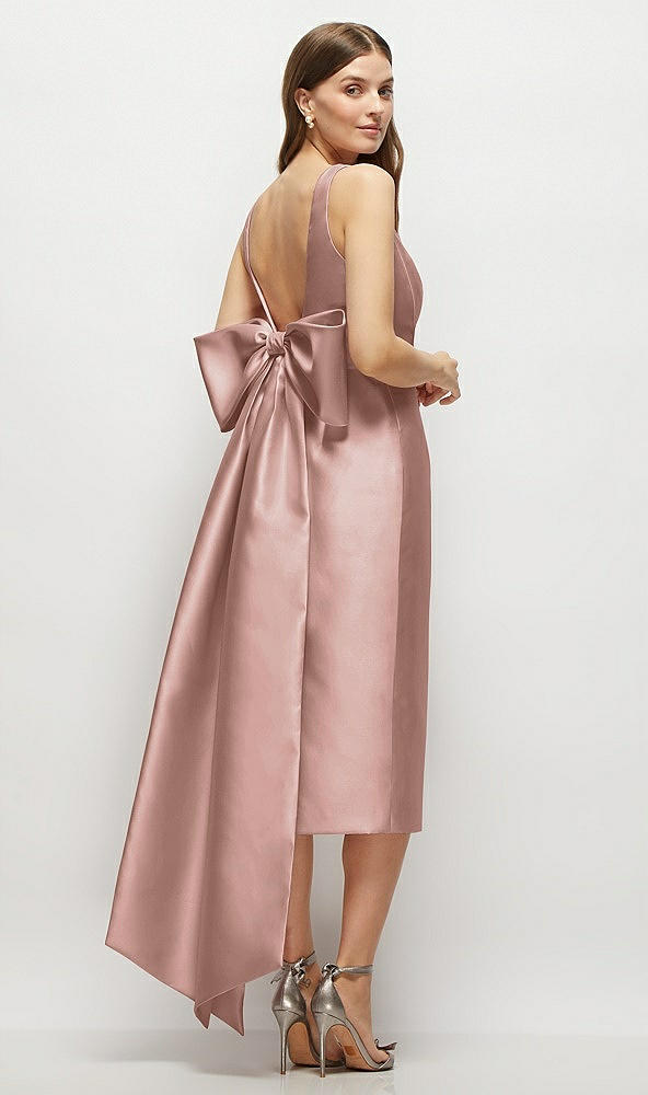 Back View - Neu Nude Scoop Neck Corset Satin Midi Dress with Floor-Length Bow Tails