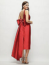 Rear View Thumbnail - Poppy Red Scoop Neck Corset Satin Midi Dress with Floor-Length Bow Tails