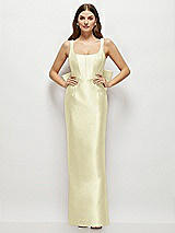Rear View Thumbnail - Butter Yellow Scoop Neck Corset Satin Maxi Dress with Floor-Length Bow Tails