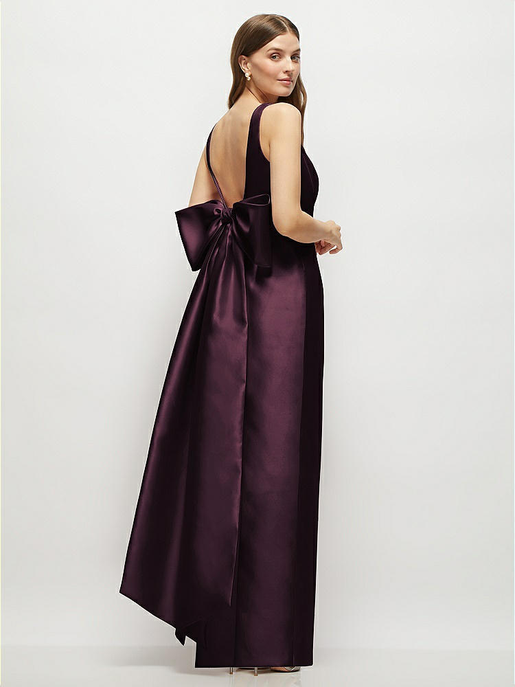 Scoop Neck Corset Satin Midi Bridesmaid Dress With Floor-length Bow Tails  In White | The Dessy Group