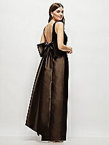 Front View Thumbnail - Espresso Scoop Neck Corset Satin Maxi Dress with Floor-Length Bow Tails