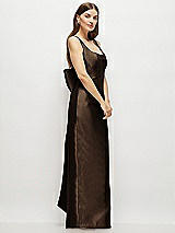 Side View Thumbnail - Espresso Scoop Neck Corset Satin Maxi Dress with Floor-Length Bow Tails