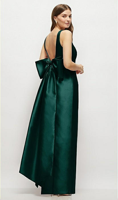 slim fit dress slacks Maren Graceful Off The Shoulder Ruched Slit Floor Length Satin Bridesmaid Dresses, Burgundy main image 1