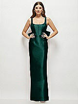 Rear View Thumbnail - Evergreen Scoop Neck Corset Satin Maxi Dress with Floor-Length Bow Tails