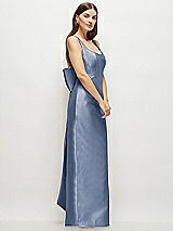Side View Thumbnail - Larkspur Blue Scoop Neck Corset Satin Maxi Dress with Floor-Length Bow Tails