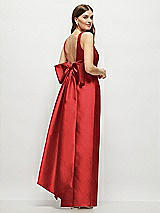 Front View Thumbnail - Poppy Red Scoop Neck Corset Satin Maxi Dress with Floor-Length Bow Tails