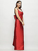 Side View Thumbnail - Poppy Red Scoop Neck Corset Satin Maxi Dress with Floor-Length Bow Tails