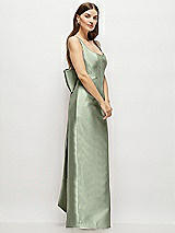Side View Thumbnail - Sage Scoop Neck Corset Satin Maxi Dress with Floor-Length Bow Tails