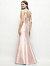 Rear View Thumbnail - Blush Satin Fit and Flare Maxi Dress with Shoulder Bows